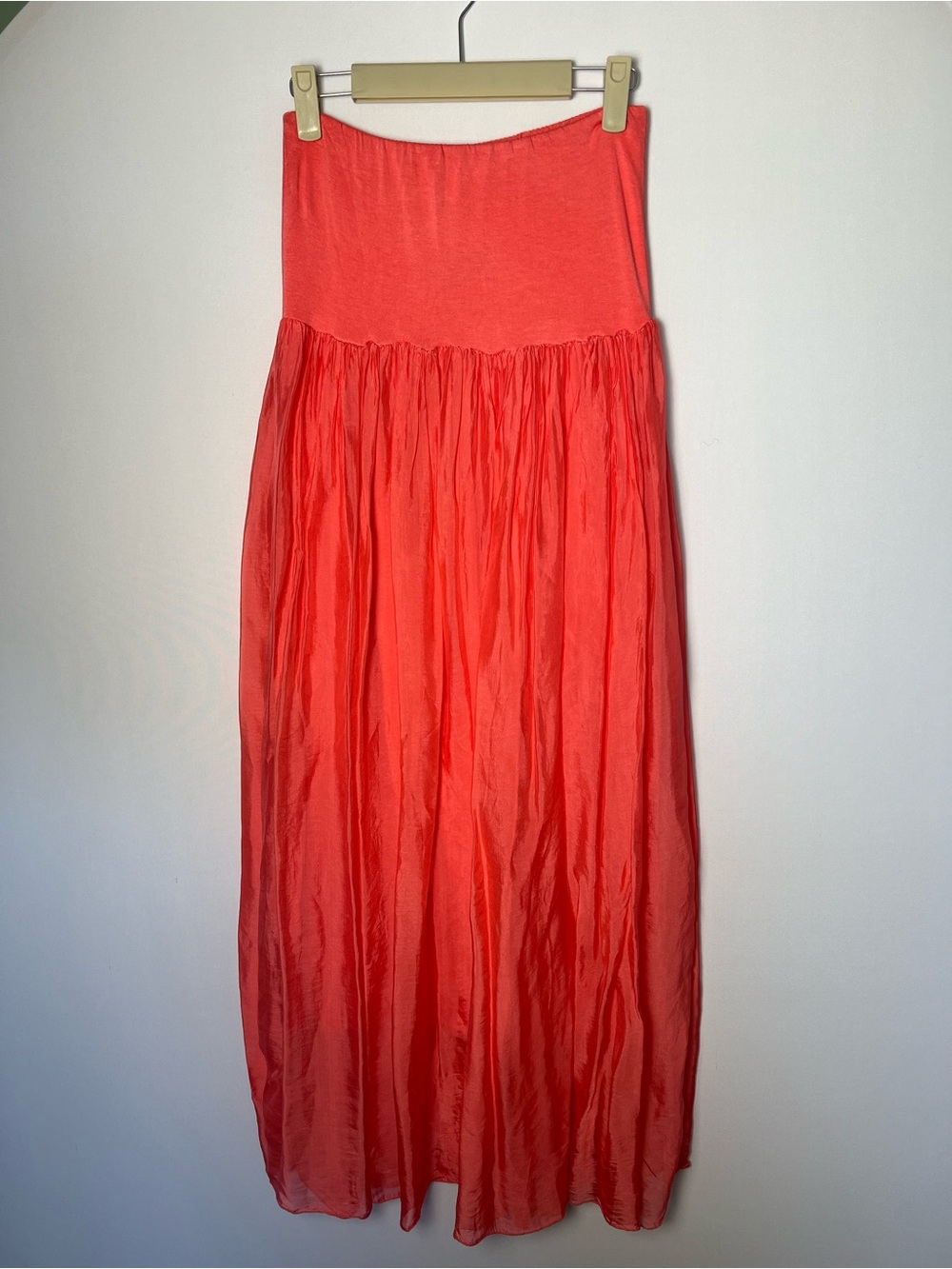 Lola Made in Italy Silk Strapless Midi Dress Convertible Maxi Skirt Coral Medium